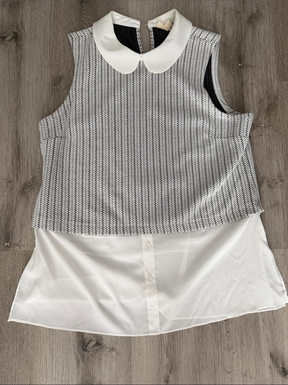 Maison Jules Sleeveless Mock-Layer Peter Pan Collar Top - White & Black
